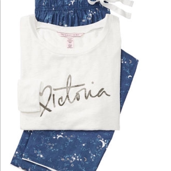 NIP VS FLANNEL LOUNGE PJ SET IVORY ENSIGN SZ M LONG - Picture 3 of 8